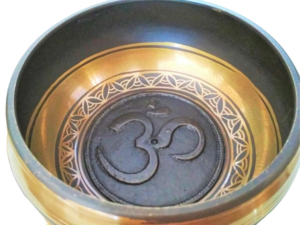 Antique Tibetan Om singing bowl with embossed bottom